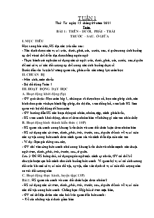 Kế hoạch bài dạy Chương trình Lớp 1 - Tuần 1 năm học 2021-2022 (Nguyễn Thị Tuyết Thanh)