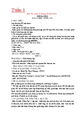 Kế hoạch bài dạy Chương trình Lớp 1 - Tuần 1 năm học 2021-2022 (Phạm Thị Thu Hà)