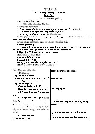 Kế hoạch bài dạy Chương trình Lớp 1 - Tuần 10 năm học 2021-2022 (Nguyễn Thị Tuyết Thanh)