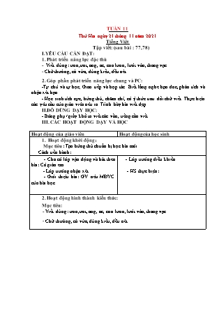 Kế hoạch bài dạy Chương trình Lớp 1 - Tuần 11 năm học 2021-2022 (Đinh Thị Thúy Hương)