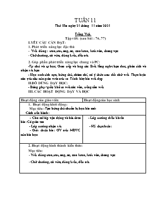 Kế hoạch bài dạy Chương trình Lớp 1 - Tuần 11 năm học 2021-2022 (Nguyễn Thị Tuyết Thanh)