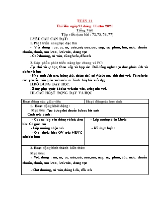 Kế hoạch bài dạy Chương trình Lớp 1 - Tuần 11 năm học 2021-2022 (Đặng Thị Xu)