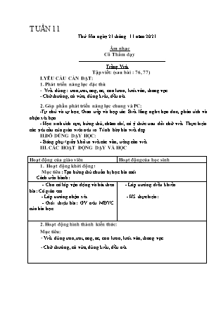Kế hoạch bài dạy Chương trình Lớp 1 - Tuần 11 năm học 2021-2022 (Phạm Thị Thu Hà)
