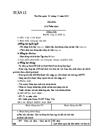 Kế hoạch bài dạy Chương trình Lớp 1 - Tuần 12 năm học 2021-2022 (Phạm Thị Thu Hà)