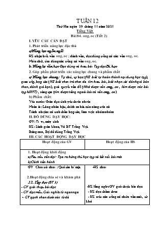 Kế hoạch bài dạy Chương trình Lớp 1 - Tuần 12 năm học 2021-2022 (Nguyễn Thị Tuyết Thanh)