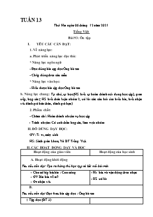 Kế hoạch bài dạy Chương trình Lớp 1 - Tuần 13 năm học 2021-2022 (Phạm Thị Thu Hà)