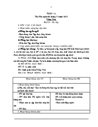 Kế hoạch bài dạy Chương trình Lớp 1 - Tuần 13 năm học 2021-2022 (Nguyễn Thị Tuyết Thanh)