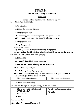 Kế hoạch bài dạy Chương trình Lớp 1 - Tuần 14 năm học 2021-2022 (Đinh Thị Thúy Hương)