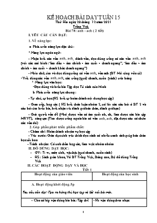 Kế hoạch bài dạy Chương trình Lớp 1 - Tuần 15 năm học 2021-2022 (Đinh Thị Hồng Thúy)