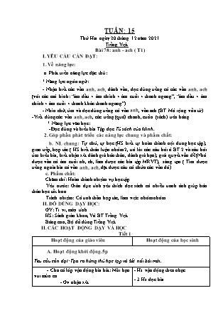 Kế hoạch bài dạy Chương trình Lớp 1 - Tuần 15 năm học 2021-2022 (Đinh Thị Thúy Hương)