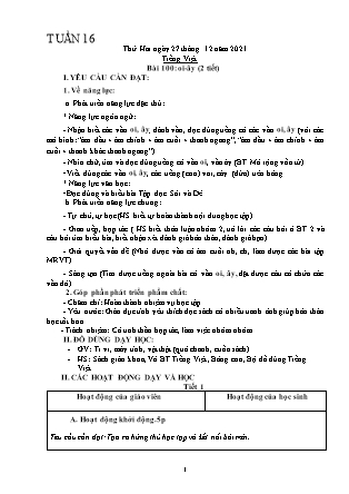 Kế hoạch bài dạy Chương trình Lớp 1 - Tuần 16 năm học 2021-2022 (Phạm Thị Thu Hà)