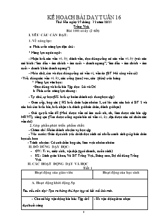 Kế hoạch bài dạy Chương trình Lớp 1 - Tuần 16 năm học 2021-2022 (Nguyễn Thị Tuyết Thanh)