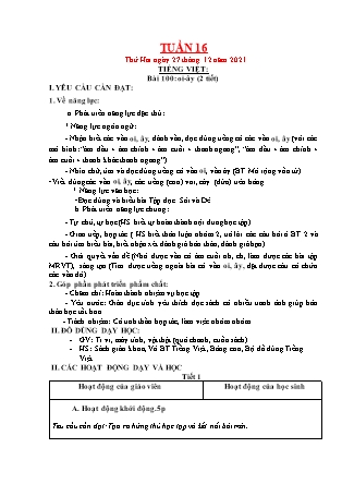 Kế hoạch bài dạy Chương trình Lớp 1 - Tuần 16 năm học 2021-2022 (Đinh Thị Thúy Hương)