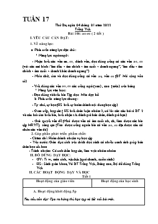 Kế hoạch bài dạy Chương trình Lớp 1 - Tuần 17 năm học 2021-2022 (Phạm Thị Thu Hà)
