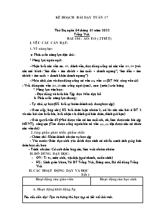 Kế hoạch bài dạy Chương trình Lớp 1 - Tuần 17 năm học 2021-2022 (Nguyễn Thị Tuyết Thanh)