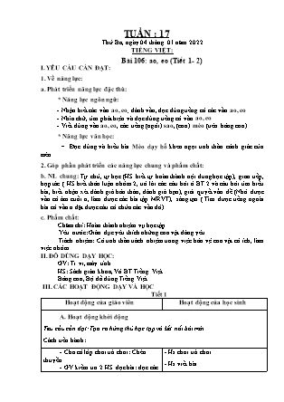 Kế hoạch bài dạy Chương trình Lớp 1 - Tuần 17 năm học 2021-2022 (Đinh Thị Thúy Hương)