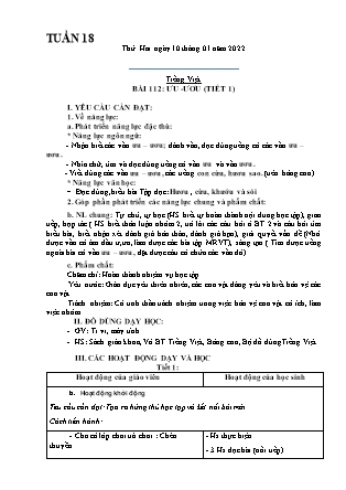 Kế hoạch bài dạy Chương trình Lớp 1 - Tuần 18 năm học 2021-2022 (Đặng Thị Xu)