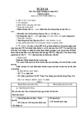 Kế hoạch bài dạy Chương trình Lớp 1 - Tuần 18 năm học 2021-2022 (Đinh Thị Thúy Hương)