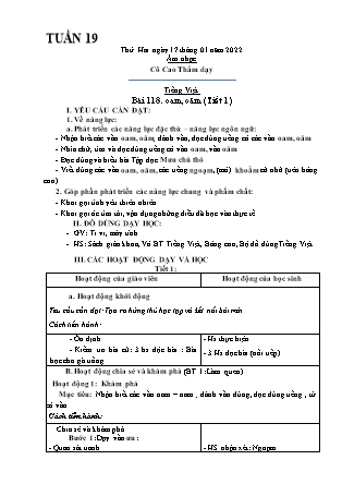 Kế hoạch bài dạy Chương trình Lớp 1 - Tuần 19 năm học 2021-2022 (Phạm Thị Thu Hà)