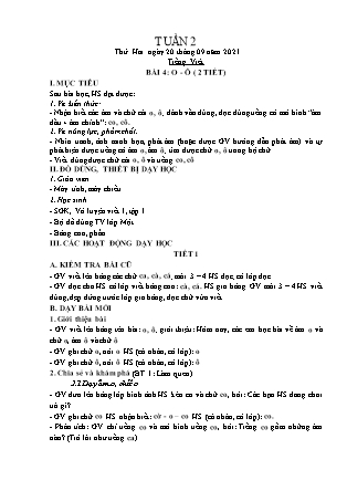 Kế hoạch bài dạy Chương trình Lớp 1 - Tuần 2 năm học 2021-2022 (GV Nguyễn Thị Tuyết Thanh)