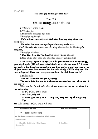 Kế hoạch bài dạy Chương trình Lớp 1 - Tuần 20 năm học 2021-2022 (GV Đặng Thị Xu)