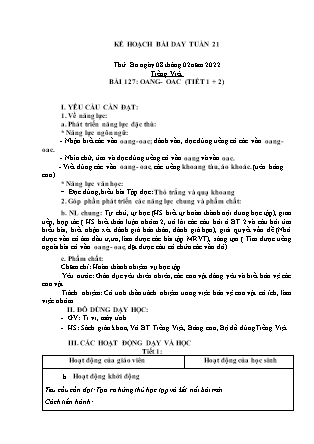Kế hoạch bài dạy Chương trình Lớp 1 - Tuần 21 năm học 2021-2022 (Nguyễn Thị Tuyết Thanh)