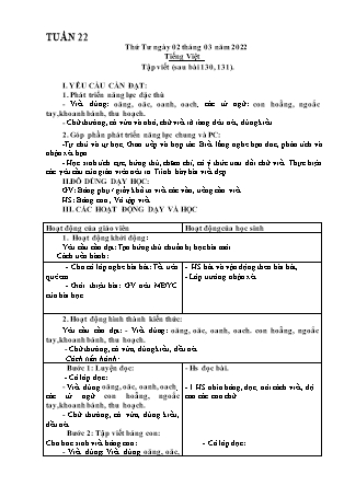 Kế hoạch bài dạy Chương trình Lớp 1 - Tuần 22 năm học 2021-2022 (Phạm Thị Thu Hà)