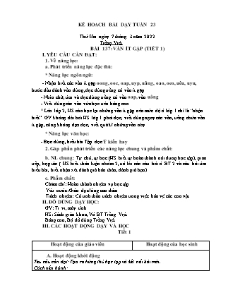 Kế hoạch bài dạy Chương trình Lớp 1 - Tuần 23 năm học 2021-2022 (Nguyễn Thị Tuyết Thanh)