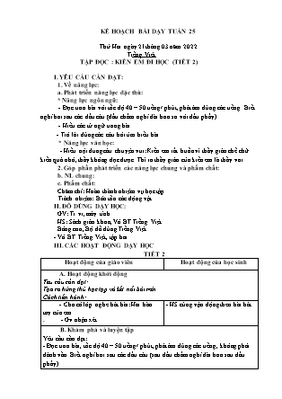 Kế hoạch bài dạy Chương trình Lớp 1 - Tuần 25 năm học 2021-2022 (Nguyễn Thị Tuyết Thanh)