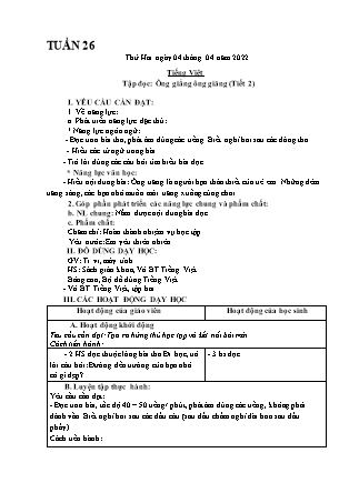 Kế hoạch bài dạy Chương trình Lớp 1 - Tuần 26 năm học 2021-2022 (GV Phạm Thị Thu Hà)