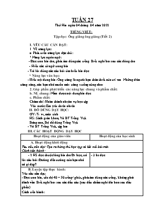 Kế hoạch bài dạy Chương trình Lớp 1 - Tuần 27 năm học 2021-2022 (Đinh Thị Thúy Hương)
