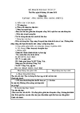 Kế hoạch bài dạy Chương trình Lớp 1 - Tuần 27 năm học 2021-2022 (Nguyễn Thị Tuyết Thanh)