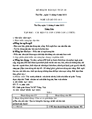 Kế hoạch bài dạy Chương trình Lớp 1 - Tuần 28 năm học 2021-2022 (Nguyễn Thị Tuyết Thanh)