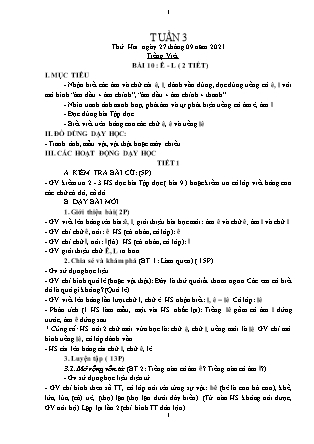 Kế hoạch bài dạy Chương trình Lớp 1 - Tuần 3 năm học 2021-2022 (Nguyễn Thị Tuyết Thanh)