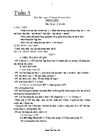 Kế hoạch bài dạy Chương trình Lớp 1 - Tuần 3 năm học 2021-2022 (Phạm Thị Thu Hà)