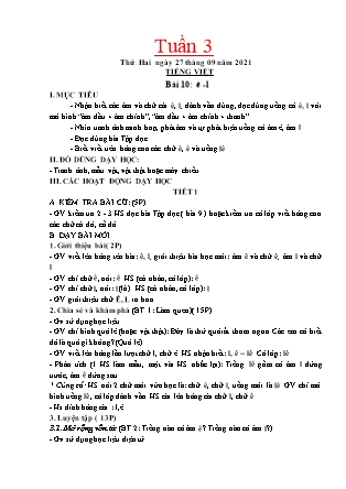Kế hoạch bài dạy Chương trình Lớp 1 - Tuần 3 năm học 2021-2022 (GV Nguyễn Thị Tuyết Thanh)