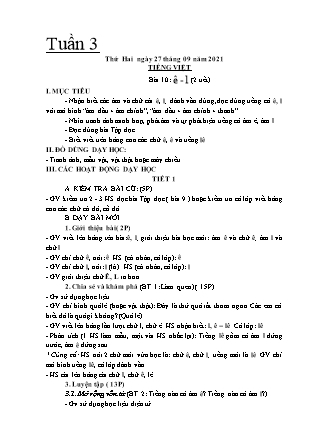 Kế hoạch bài dạy Chương trình Lớp 1 - Tuần 3 năm học 2021-2022 (Đặng Thị Xu)
