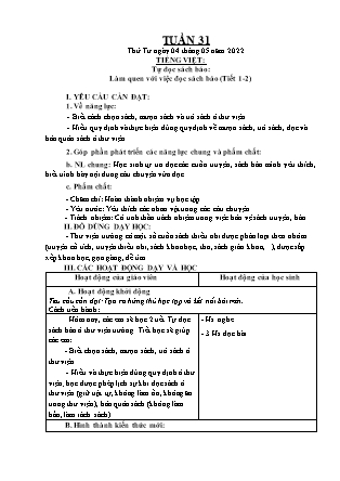 Kế hoạch bài dạy Chương trình Lớp 1 - Tuần 31 năm học 2021-2022 (Đinh Thị Thúy Hương)