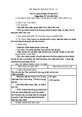 Kế hoạch bài dạy Chương trình Lớp 1 - Tuần 31 năm học 2021-2022 (Nguyễn Thị Tuyết Thanh)
