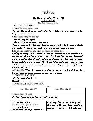 Kế hoạch bài dạy Chương trình Lớp 1 - Tuần 32 năm học 2021-2022 (Đinh Thị Thúy Hương)
