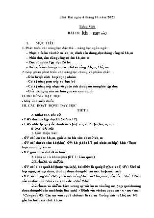 Kế hoạch bài dạy Chương trình Lớp 1 - Tuần 4 năm học 2021-2022 (Đặng Thị Xu)
