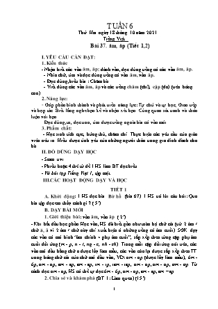 Kế hoạch bài dạy Chương trình Lớp 1 - Tuần 6 năm học 2021-2022 (Nguyễn Thị Tuyết Thanh)