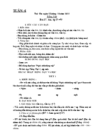 Kế hoạch bài dạy Chương trình Lớp 1 - Tuần 6 năm học 2021-2022 (Phạm Thị Thu Hà)