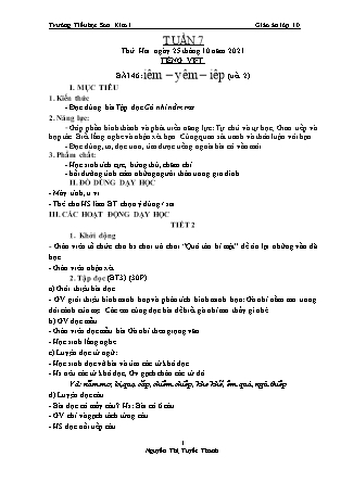 Kế hoạch bài dạy Chương trình Lớp 1 - Tuần 7 năm học 2021-2022 (Nguyễn Thị Tuyết Thanh)