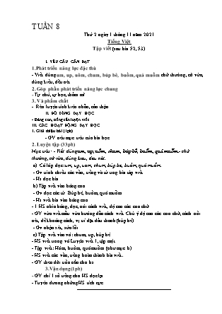 Kế hoạch bài dạy Chương trình Lớp 1 - Tuần 8 năm học 2021-2022 (Phạm Thị Thu Hà)