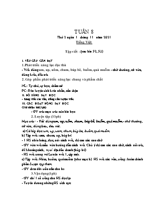 Kế hoạch bài dạy Chương trình Lớp 1 - Tuần 8 năm học 2021-2022 (Đặng Thị Xu)
