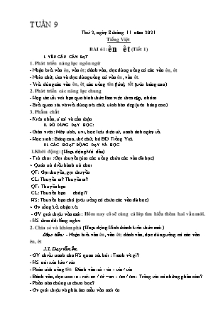 Kế hoạch bài dạy Chương trình Lớp 1 - Tuần 9 năm học 2021-2022 (Phạm Thị Thu Hà)