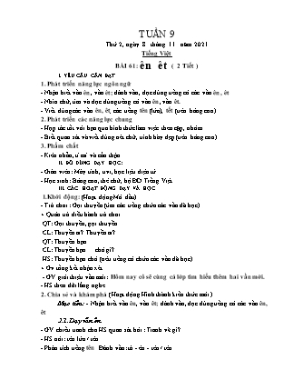 Kế hoạch bài dạy Chương trình Lớp 1 - Tuần 9 năm học 2021-2022 (Nguyễn Thị Tuyết Thanh)