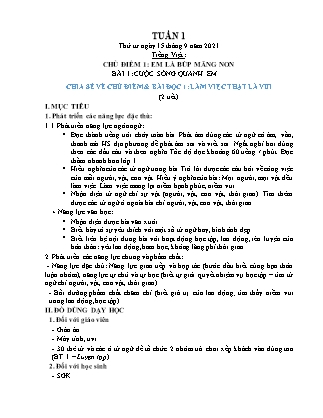 Kế hoạch bài dạy Chương trình Lớp 2 - Tuần 1 năm học 2021-2022 (Phan Thị Ánh Nguyệt)