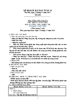 Kế hoạch bài dạy Chương trình Lớp 2 - Tuần 10 năm học 2021-2022 (Từ Thị Lý)